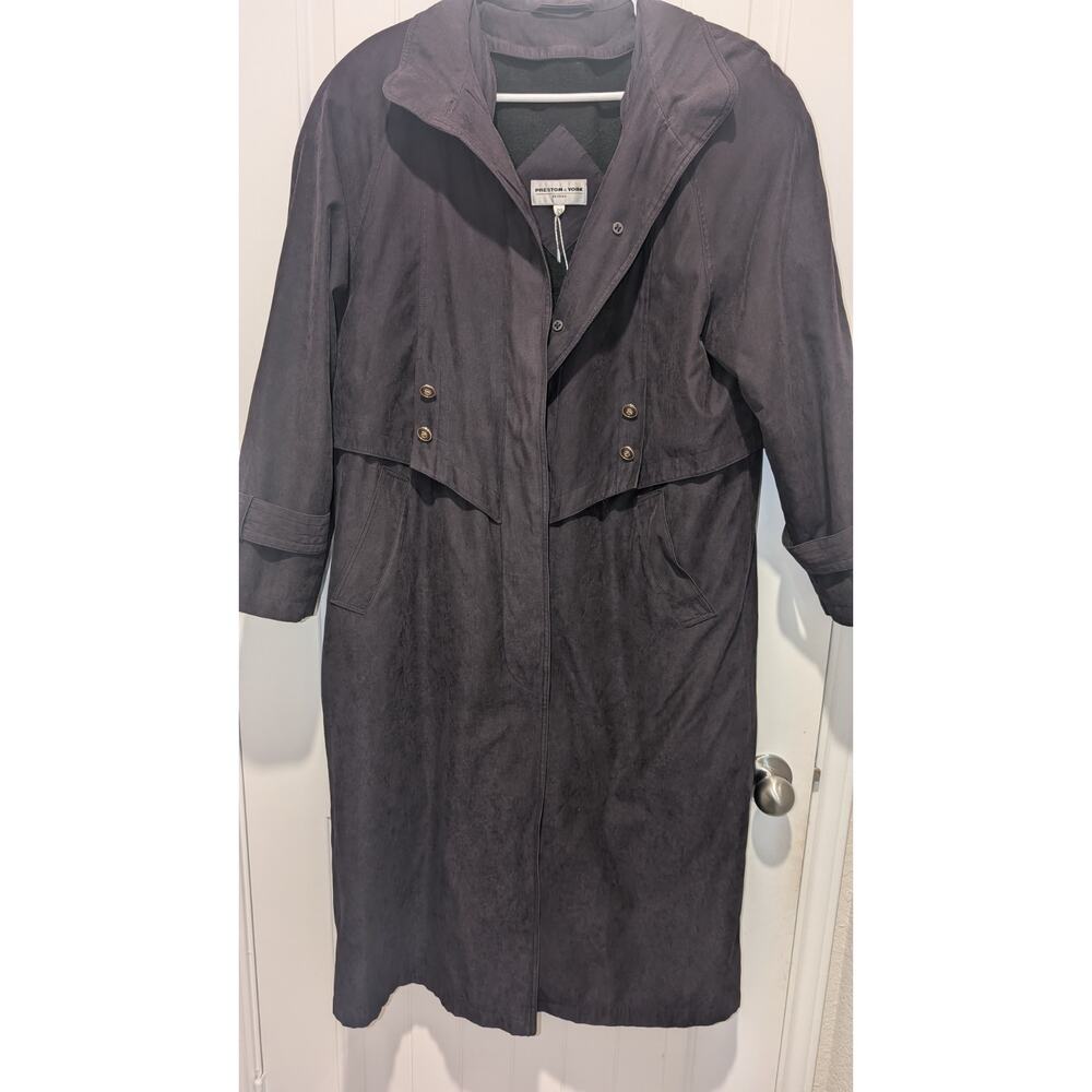 Preston & York Petites Women's Black Long Trench Coat Lined Pockets 12P